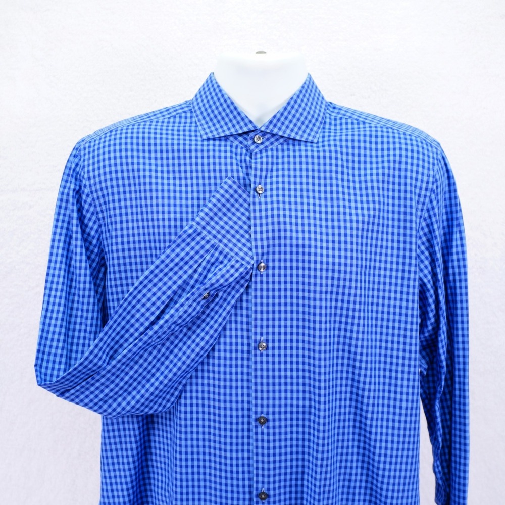 Boss Hugo Boss Slim Fit Tessitura Monti -41 16- Blue Check Collared‎ Dress Shirt